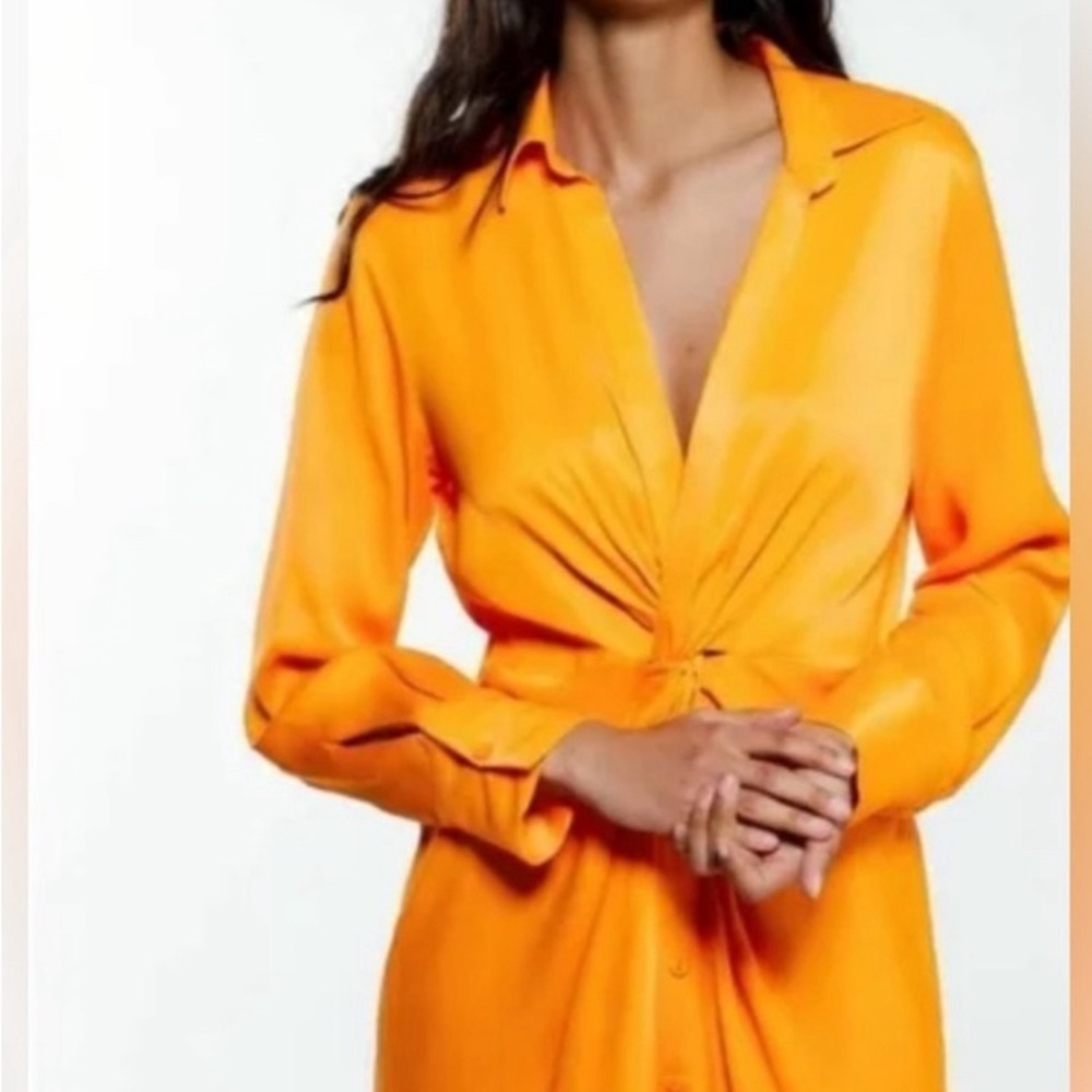 Zara Orange Long-Sleeve Dress